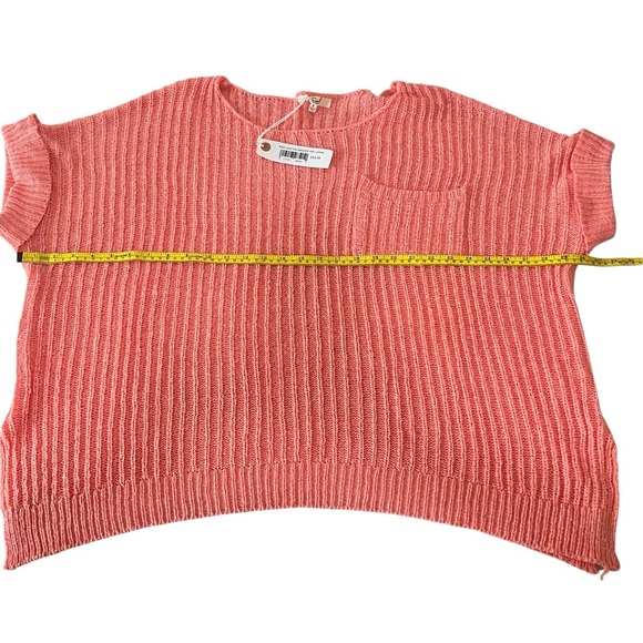 Easel Boxy Cuffed Short Sleeve Knitted Ribbed Sweater Coral Front Pocket Small - Picture 3 of 15
